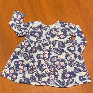 Vintage Hanna Andersson Baby Girl 6-12M Long Sleeve Dress Purple Blue Floral